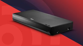 Panasonic DP-UB820 4K Blu-ray player on a colourful background with the TechRadar logo