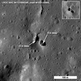 NASA's Lunar Reconnaissance Orbiter snapped this shot of a natural bridge on the moon. It's about 7 meters wide on top and 20 m across, and likely formed following the dual collapse of a lava tube. The ground at the base of the bridge is about 6 to 12 met