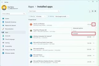 Uninstall app on Windows 11