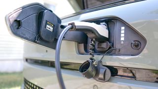 Charging cord connected to a Hyundai Kona Electric.