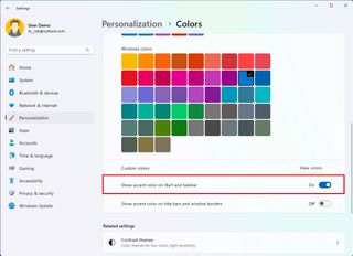 Show accent color on Start and taskbar