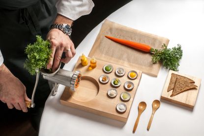 Carrot tartare being made by daniel humm eleven madison park