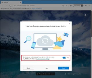 Microsoft Edge Chromium syncing option setup