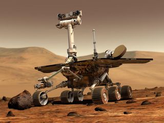 Artist's illustration of NASA's Spirit Mars rover. Spirit and its twin, Opporunity, landed on the Red Planet in January 2004.