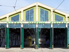 Open entrance to green warehouse