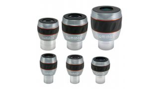 Six Celestron Luminos Eyepieces set against a white background