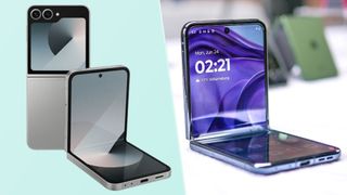 A Samsung Galaxy Z Flip 6 render vs a Motorola Razr Plus (2024)