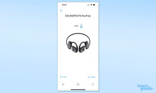 Soundpeats RunFree battery level shown in app