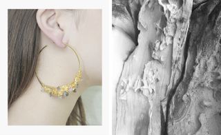 Encrusted hoops in sterling silver, gold vermeil