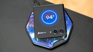 The Motorola Razr Plus 2024 wirelessly charging