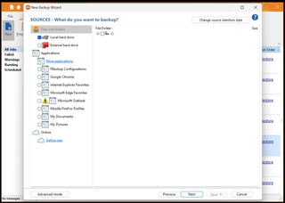 Setting up a backup in the FBackup wizard.