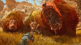 Monster Hunter Wilds: Fighting three monsters.