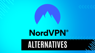 NordVPN logo on a blue gradient background with the word &#039;alternatives&#039; below it.