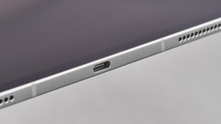 Apple iPad Pro 13-inch M4 tablet close up on edge of tablet showing speakers
