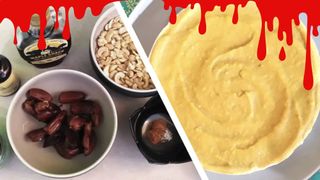 Vegan pumpkin spice cheesecake ingredients and finished cheesecake