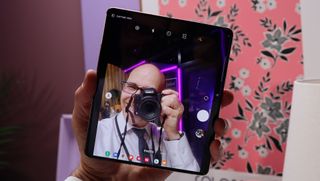 Samsung Galaxy Z Fold 4 selfie camera on big screen