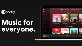 Spotify advert displaying the interface on a laptop alongside the words 'Music for everyone.'