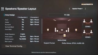 Speaker configuration screen for the Marantz Cinema 30