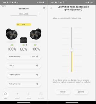 Technics EAH-AZ80 adjust settings in the app.