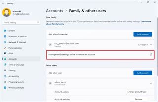 Manage family settings online or remove an account