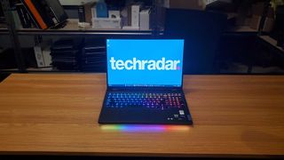 black gaming laptop with rgb lit keyboard