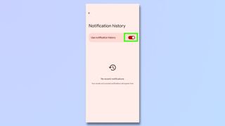 screenshot showing how to enable and access your notification history on Android - Turn on use notification history