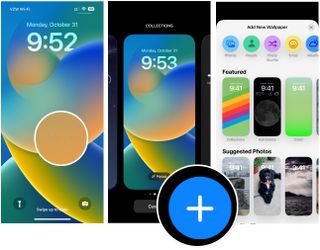On your Lock screen, hard press, which will bring up the Lock Screen/Wallpaper options on your iPhone. Tap the "+" sign at the bottom right of the device. Choose the wallpaper you wish to use. These are arranged in various categories, including Featured, Suggested Photos, and more.