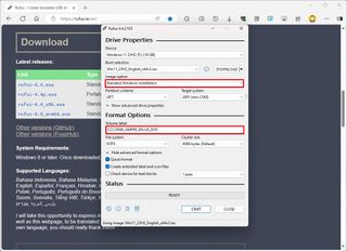Rufus Windows 11 USB creation settings