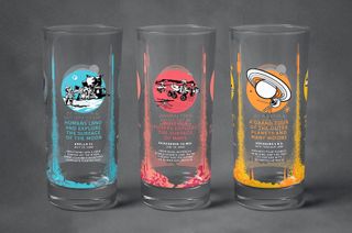 Each of Chop Shop's three new glass tumblers celebrate a different set of "Milestones in Space" at the moon, Mars and outer planets. The drinkware is being crowd funded on Kickstarter.