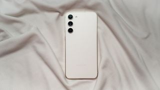 Back view of Samsung Galaxy S23 Plus on white background