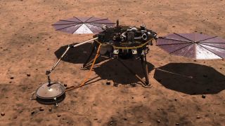 An artist's depiction of NASA's InSight lander on Mars.