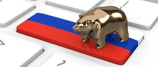 A Russian flag on a keyboard key with a golden bear