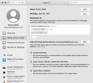 To view your iCloud account information on Mac, click Name, Phone, Email