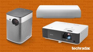 XGIMI, Samsung and Optoma projectors against orange background