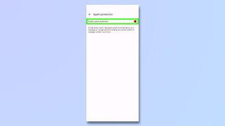 Screenshot showing how to stop spam texts - enable spam protection