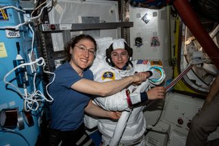 NASA astronauts Christina Koch and Jessica Meir, who recently completed the first all-woman spacewalk. 