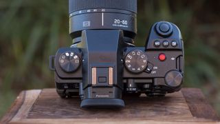 Panasonic Lumix S5 II camera on a table with view of the top plate