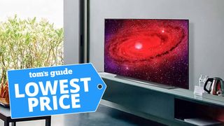 TV screen with galaxy in living room