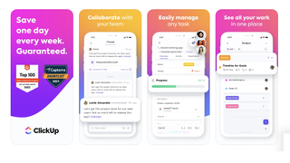 Screenshots of the ClickUp app from the Apple App Store.