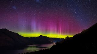 Aurora in the night sky of Queenstown, New Zealand