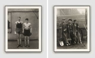 black and white portrait of boxers and Workmen