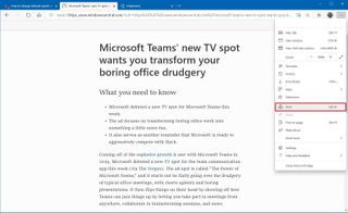 Microsoft Edge immersive reader print option