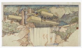 Sketch of building & waterfall