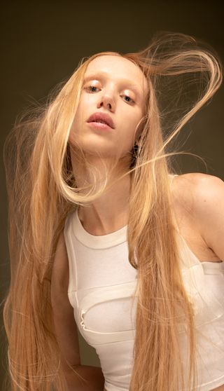 Model with blond hair for Bleach London No Bleach Hair Dye