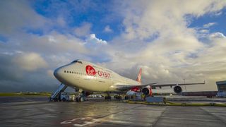 Virgin Orbit's modified Boeing 747, Cosmic Girl, seen in Cornwall in November 2022.