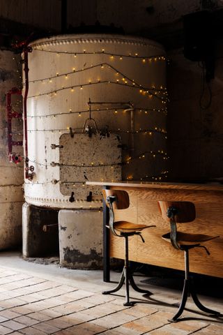 Utilitarian-looking bar at Trevarefabrikken hotel Norway