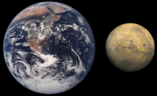 Mars is about half the size of Earth in diameter.