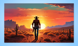 This AI generated image used the prompt &quot;cowboy walking into the sunset&quot;