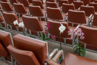 Brown colored sitting arrangement .