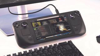 The Steam Deck in Desktop Mode with desktop peripherals plugged in